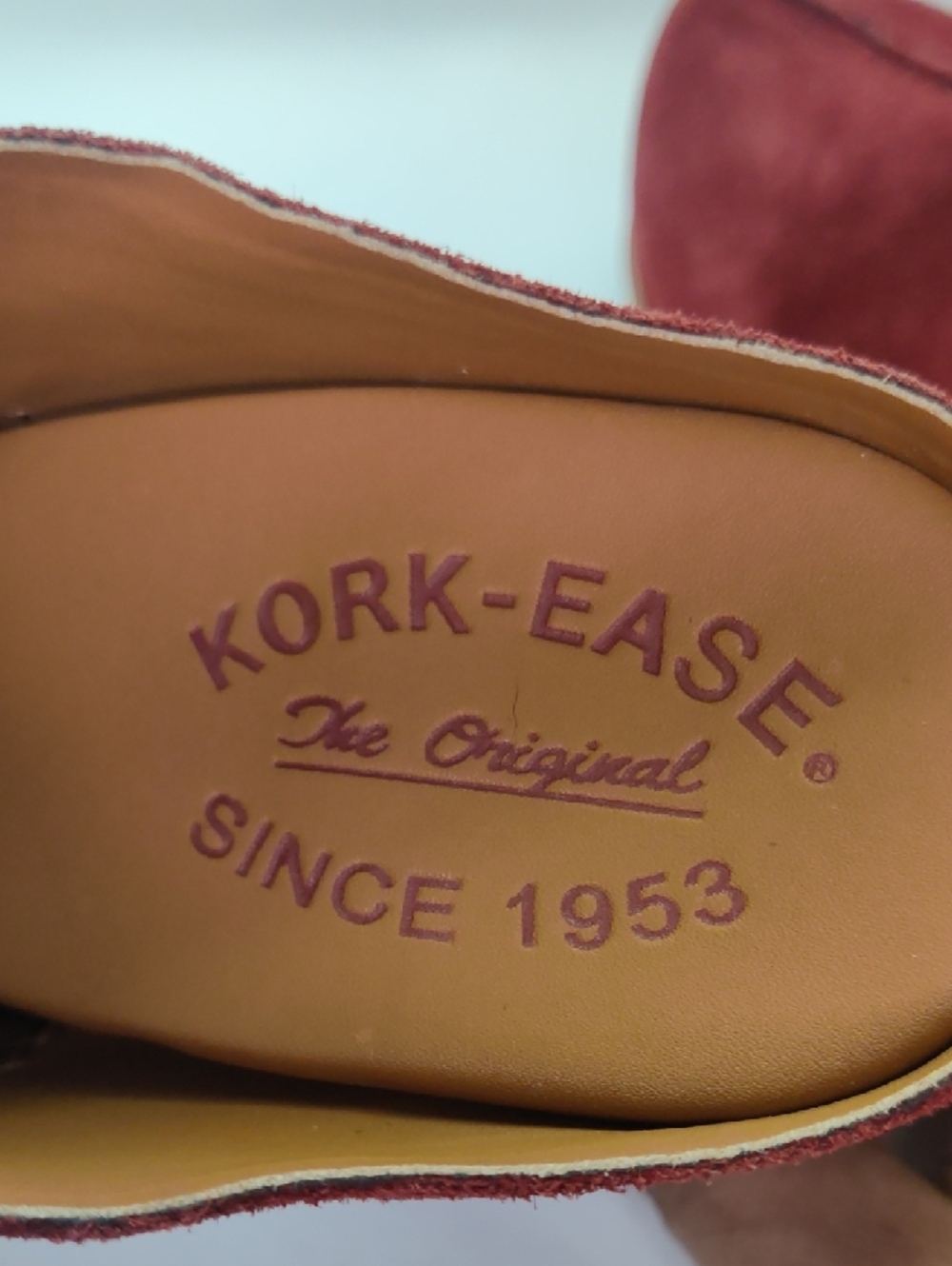 Kork-Ease Women's Burgundy Suede Clog with Tan Leather Strap Size 7 - Picture 2 of 12